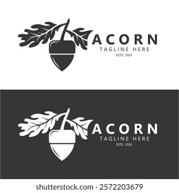 Acorn logo design with leaves with vector illustration.