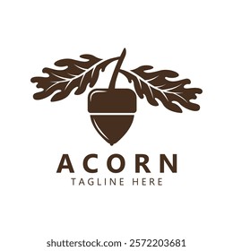 Acorn logo design with leaves with vector illustration.