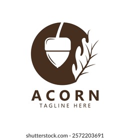 Acorn logo design with leaves with vector illustration.