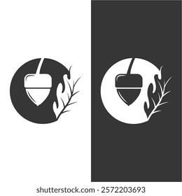 Acorn logo design with leaves with vector illustration.