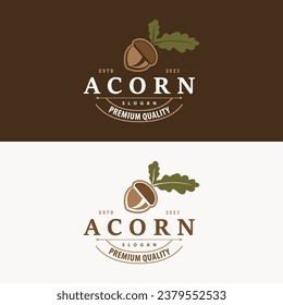 Acorn Logo, Nut Design With Oak Leaves Simple, Templet Illustration Vector