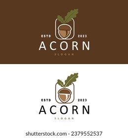 Acorn Logo, Nut Design With Oak Leaves Simple, Templet Illustration Vector