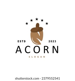 Acorn Logo, Nut Design With Oak Leaves Simple, Templet Illustration Vector