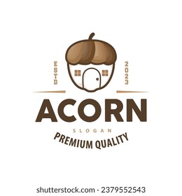 Acorn Logo, Nut Design With Oak Leaves Simple, Templet Illustration Vector