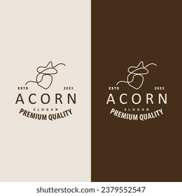 Acorn Logo, Nut Design With Oak Leaves Simple, Templet Illustration Vector