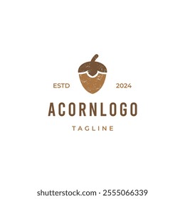 Acorn Logo, Nut Design With Oak Leaves Vintage Retro Hipster, Template Illustration Vector