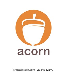 Acorn logo template design with leaves with editable vector illustration.	
