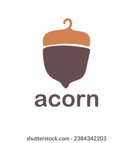 Acorn logo template design with leaves with editable vector illustration.	
