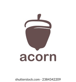 Acorn logo template design with leaves with editable vector illustration.	
