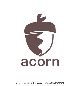 Acorn logo template design with leaves with editable vector illustration.	
