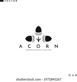 Acorn logo template. Oak tree. Vector illustration. Isolated branch with acorns