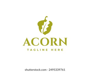 acorn logo vector illustration. acorn with leaf logo template
