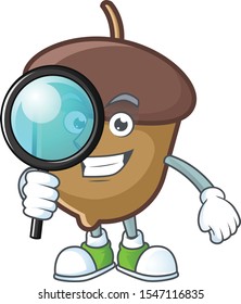 acorn mascot with detective on white background.