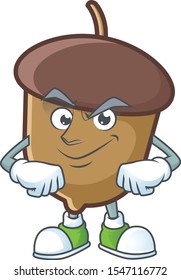 acorn mascot with smirking on white background.