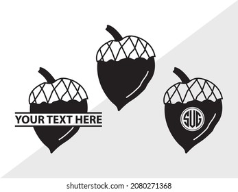 Acorn Monogram, Oak Leaves, Printable Vector Illustration