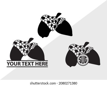 Acorn Monogram, Oak Leaves, Printable Vector Illustration