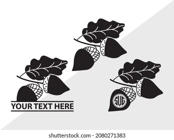 Acorn Monogram, Oak Leaves, Printable Vector Illustration