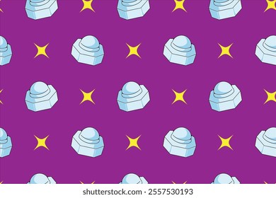 acorn nut fastener with star light element colorful seamless pattern on purple background for print on packaging, stationery, merchandise.  funky acorn nut fastener seamless pattern background. 