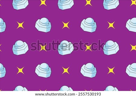 acorn nut fastener with star light element colorful seamless pattern on purple background for print on packaging, stationery, merchandise.  funky acorn nut fastener seamless pattern background. 