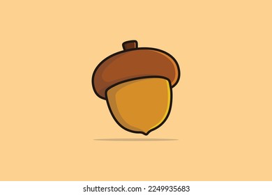 Acorn Nut and Food vector illustration. Food object icon concept. Oak tree fruit icon logo. Acorn vector design isolated on light orange background with shadow.