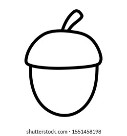 acorn nut fruit autumn icon on white background vector, illustration thick line