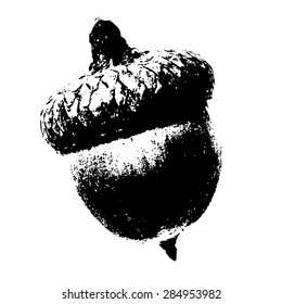 Acorn, Nut, grunge, vector icon - stock vector