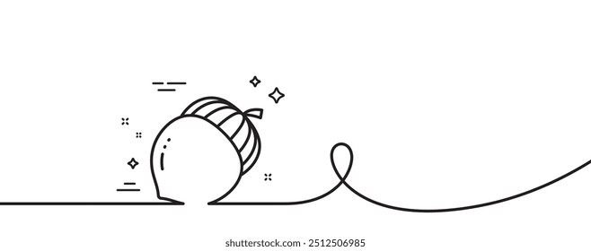 Acorn nut line icon. Continuous one line with curl. Oaknut sign. Oak tree seed symbol. Acorn single outline ribbon. Loop curve pattern. Vector