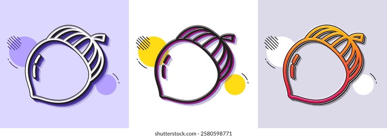 Acorn nut line icon. Halftone dotted pattern. Gradient icon with grain shadow. Oaknut sign. Oak tree seed symbol. Line acorn icon. Various designs. Vector