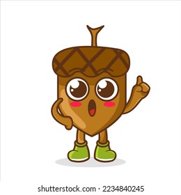 acorn nut raised his right hand up, illustration, vector on white background. acorn head cartoon teacher vector. cartoon character