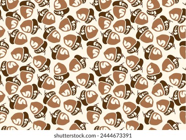 Acorn nuts Pattern with Yellow Background. Brown acorn. seamless pattern. Oak tree nuts.