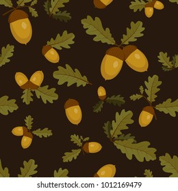 acorn, oak fruit and oak leaves vector seamless background pattern