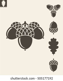 Acorn. Oak. Icon set. Vector illustration