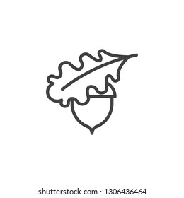 Acorn and Oak Leaf line icon. linear style sign for mobile concept and web design. Oak acorn outline vector icon. Symbol, logo illustration. Pixel perfect vector graphics