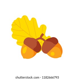 Acorn with oak leaf. Vector illustration on a theme of autumn.