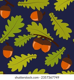 Acorn and oak leaf vector seamless pattern
