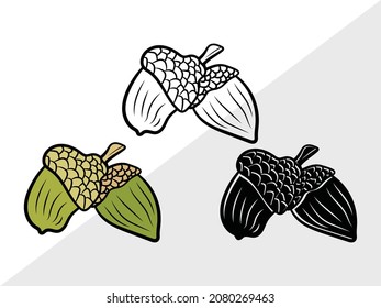 Acorn, Oak Leaves, Printable Vector Illustration