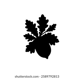 Acorn With Oak Leaves silhouette vector icon sign symbol illustration design.