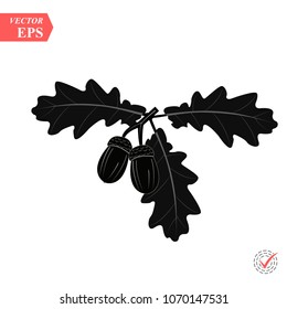 Acorn with oak leaves vector icon. black color for any design. Vector geometric illustration eps
