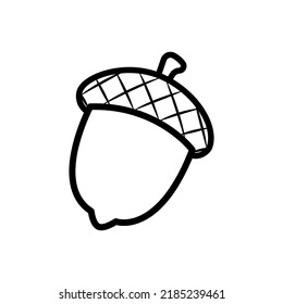 acorn, oak nut, black line vector illustration, autumn season symbol, thick black outline, simple doodle design element, not editable stroke