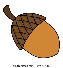 Acorn. Oak nut with a hard shell. Color vector illustration. Cartoon style. Isolated background. Autumn forest harvest. Idea for web design.