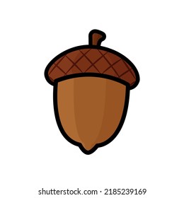 acorn, oak nut vector illustration, autumn season symbol, thick black outline, not editable stroke