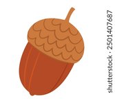 Acorn. Oak tree fruit. Hand drawn trendy flat style isolated on white background. Vector illustration
