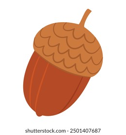 Acorn. Oak tree fruit. Hand drawn trendy flat style isolated on white background. Vector illustration