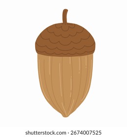 Bellota. Ilustración vectorial de la fruta del árbol de roble. Estilo plano de moda dibujado a mano aislado sobre fondo blanco