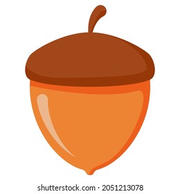 Nuez de roble de maíz.Elemento otoñal.Ilustración plana vectorial.Aislada sobre fondo blanco.