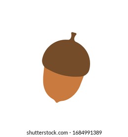 Acorn or oaknut seed flat vector color icon illustration isolated on white background