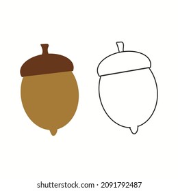 Acorn or oaknut seed line art vector icon