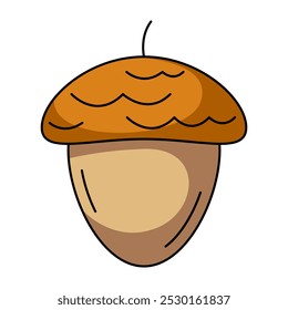 Acorn, oaknut seed, oak tree fruit. Vector flat simple element, color illustration. For logo, sticker, print, web design, scrapbooking