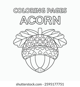 Acorn outline coloring book page line art drawing Vector illustration.