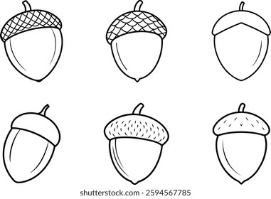 Acorn Outline Vector Set - Hand-Drawn Oak Nut Illustrations